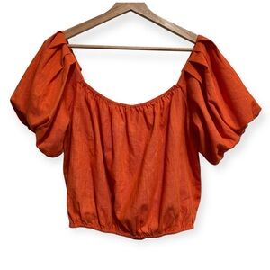 Umgee Puff Sleeve Linen Blend Cropped Peasant Top